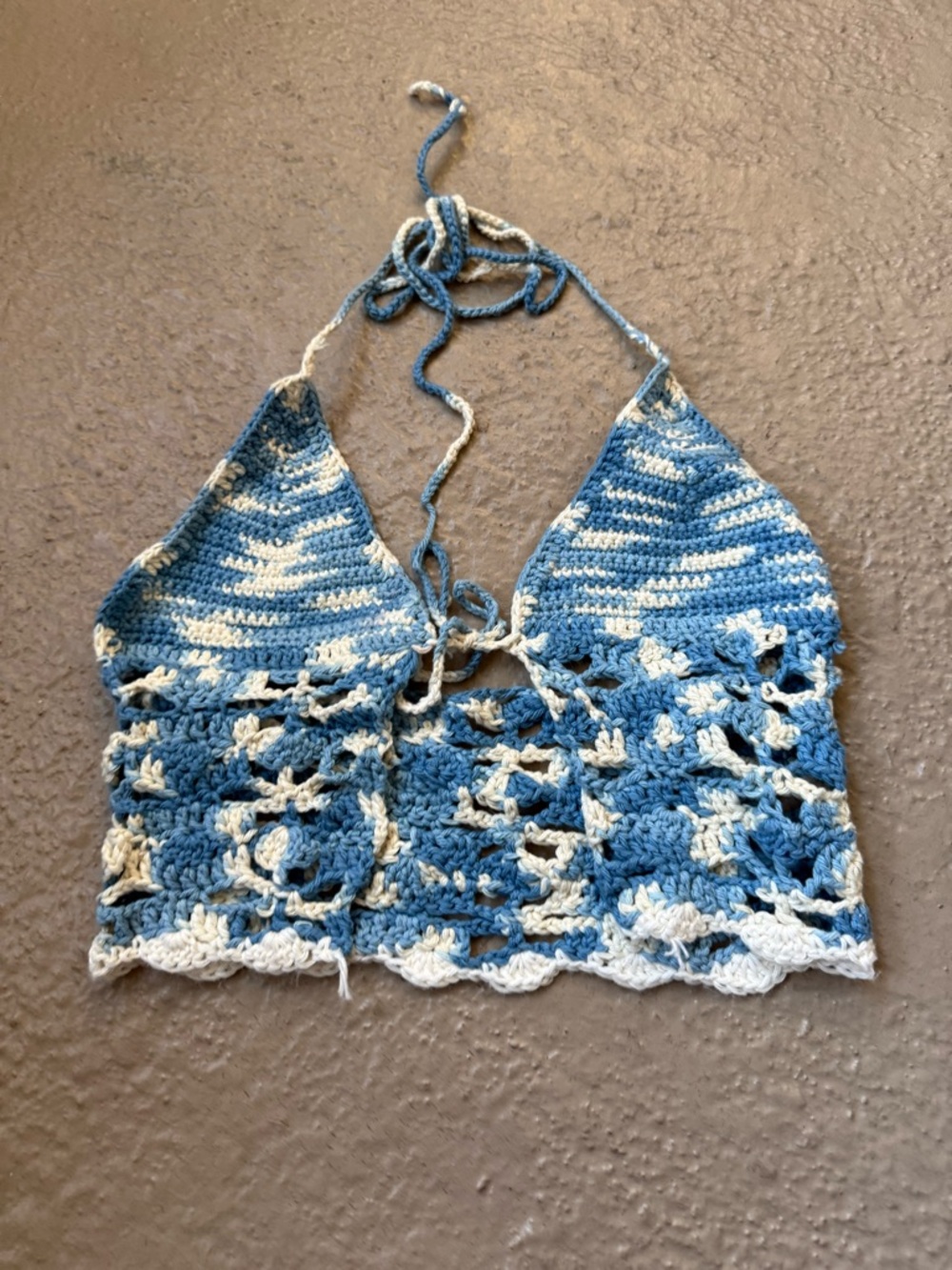 Handwoven Blue & White Crochet Halter Crop Top